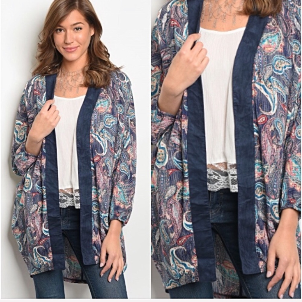 Work Play Boho Paisley Cardigan Kimono SML - Picture 6 of 8